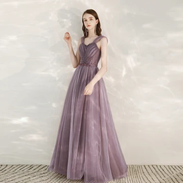 Eleganta Druva Aftonklänningar 2020 Prinsessa Axlar Korta Ärm Beading Långa Ruffle Halterneck Formella Klänningar
