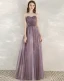 Elegant Grape Evening Dresses  2020 A-Line / Princess Shoulders Short Sleeve Beading Floor-Length / Long Ruffle Backless Formal Dresses
