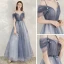Eleganckie Błękitne Sukienki Wieczorowe 2020 Princessa Spaghetti Pasy Kótkie Rękawy Cekinami Tiulowe Szarfa Długie Wzburzyć Bez Pleców Sukienki Wizytowe