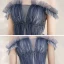 Elegant Sky Blue Evening Dresses  2020 A-Line / Princess Off-The-Shoulder Short Sleeve Glitter Tulle Beading Floor-Length / Long Ruffle Backless Formal Dresses