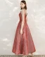 Chic / Belle Rouge de retour Robe De Graduation 2020 Princesse Bretelles Spaghetti Sans Manches Tachetée Tulle Glitter Polyester Longueur Cheville Volants Dos Nu Robe De Ceremonie