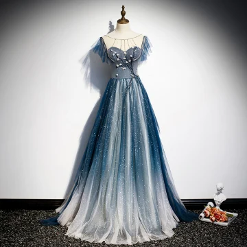 Mode Mörk Marinblå Genomskinliga Aftonklänningar 2020 Prinsessa Urringning Ärmlös Appliqués Blomma Beading Glittriga Glitter Tyll Svep Tåg Ruffle Halterneck