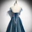 Fashion Navy Blue See-through Evening Dresses  2020 A-Line / Princess Scoop Neck Sleeveless Appliques Flower Beading Glitter Tulle Sweep Train Ruffle Backless