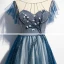 Fashion Navy Blue See-through Evening Dresses  2020 A-Line / Princess Scoop Neck Sleeveless Appliques Flower Beading Glitter Tulle Sweep Train Ruffle Backless