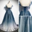 Fashion Navy Blue See-through Evening Dresses  2020 A-Line / Princess Scoop Neck Sleeveless Appliques Flower Beading Glitter Tulle Sweep Train Ruffle Backless