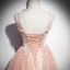 Elegant Orange Dancing Prom Dresses 2020 A-Line / Princess Spaghetti Straps Sleeveless Appliques Flower Beading Spotted Tulle Floor-Length / Long Ruffle Backless