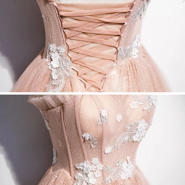 Elegant Orange Dancing Prom Dresses 2020 A-Line / Princess Spaghetti Straps Sleeveless Appliques Flower Beading Spotted Tulle Floor-Length / Long Ruffle Backless