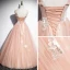 Elegant Orange Dancing Prom Dresses 2020 A-Line / Princess Spaghetti Straps Sleeveless Appliques Flower Beading Spotted Tulle Floor-Length / Long Ruffle Backless