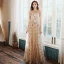 Chic / Beautiful Champagne Gold Evening Dresses  2020 A-Line / Princess Scoop Neck Sleeveless Beading Appliques Sequins Floor-Length / Long Formal Dresses