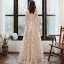 Chic / Beautiful Champagne Gold Evening Dresses  2020 A-Line / Princess Scoop Neck Sleeveless Beading Appliques Sequins Floor-Length / Long Formal Dresses