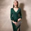 Scintillantes Vert Foncé Paillettes Robe De Soirée 2020 Trompette / Sirène Col v profond Gonflée Manches Longues Fendue devant Longue Robe De Ceremonie