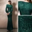Scintillantes Vert Foncé Paillettes Robe De Soirée 2020 Trompette / Sirène Col v profond Gonflée Manches Longues Fendue devant Longue Robe De Ceremonie