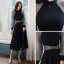 Victorian Style Black Homecoming Graduation Dresses 2020 A-Line / Princess High Neck Puffy Long Sleeve Star Sequins Sash Tea-length Ruffle Formal Dresses