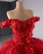 Stunning Red Wedding Dresses 2024 Crossed Straps 3D Lace Flower Tulle Off-The-Shoulder Sleeveless Floor-Length / Long Bridal Ball Gown