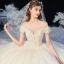 Elegant Ivory Bridal Wedding Dresses 2020 Ball Gown Off-The-Shoulder Short Sleeve Appliques Lace Sequins Beading Pearl Glitter Tulle Backless Cathedral Train Ruffle