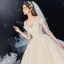 Elegant Ivory Bridal Wedding Dresses 2020 Ball Gown Off-The-Shoulder Short Sleeve Appliques Lace Sequins Beading Pearl Glitter Tulle Backless Cathedral Train Ruffle