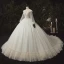 Luxe Ivoire La Mariée Robe De Mariée 2020 Robe Boule Transparentes Col v profond Gonflée Manches Longues Dos Nu Appliques En Dentelle Paillettes Perlage Cathedral Train Volants