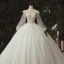 Luxe Ivoire La Mariée Robe De Mariée 2020 Robe Boule Transparentes Col v profond Gonflée Manches Longues Dos Nu Appliques En Dentelle Paillettes Perlage Cathedral Train Volants