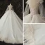 Luxe Ivoire La Mariée Robe De Mariée 2020 Robe Boule Transparentes Col v profond Gonflée Manches Longues Dos Nu Appliques En Dentelle Paillettes Perlage Cathedral Train Volants