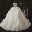 Stunning Ivory Bridal Wedding Dresses 2020 Ball Gown See-through High Neck Sleeveless Appliques Lace Beading Glitter Tulle Chapel Train Ruffle
