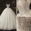 Illusion Ivoire La Mariée Robe De Mariée 2020 Robe Boule Transparentes Encolure Dégagée Sans Manches Dos Nu Appliques Paillettes Perlage Cathedral Train Volants