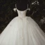Luxury / Gorgeous Ivory Bridal Wedding Dresses 2020 Ball Gown Spaghetti Straps Deep V-Neck Sleeveless Backless Appliques Lace Beading Cathedral Train Ruffle
