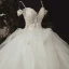 Luxury / Gorgeous Ivory Bridal Wedding Dresses 2020 Ball Gown Spaghetti Straps Deep V-Neck Sleeveless Backless Appliques Lace Beading Cathedral Train Ruffle