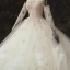 Luxury / Gorgeous Ivory Bridal Wedding Dresses 2020 Ball Gown Off-The-Shoulder Long Sleeve Backless Appliques Lace Sequins Beading Pearl Flower Ruffle Chapel Train