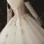 Luxury / Gorgeous Ivory Bridal Wedding Dresses 2020 Ball Gown Off-The-Shoulder Long Sleeve Backless Appliques Lace Sequins Beading Pearl Flower Ruffle Chapel Train