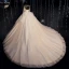 Luxury / Gorgeous Champagne Bridal Wedding Dresses 2020 Ball Gown See-through Scoop Neck Long Sleeve Backless Beading Glitter Tulle Cathedral Train Ruffle