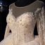 Luxury / Gorgeous Champagne Bridal Wedding Dresses 2020 Ball Gown See-through Scoop Neck Long Sleeve Backless Beading Glitter Tulle Cathedral Train Ruffle