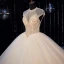 Luxury / Gorgeous Ivory Bridal Wedding Dresses 2020 Ball Gown See-through High Neck Sleeveless Backless Beading Glitter Tulle Cathedral Train Ruffle