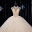 Luxury / Gorgeous Ivory Bridal Wedding Dresses 2020 Ball Gown See-through High Neck Sleeveless Backless Beading Glitter Tulle Cathedral Train Ruffle