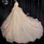 Victorian Style Champagne Bridal Wedding Dresses 2020 Ball Gown Off-The-Shoulder Puffy Long Sleeve Backless Appliques Lace Beading Glitter Tulle Cathedral Train Ruffle