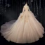 Victorian Style Champagne Bridal Wedding Dresses 2020 Ball Gown Off-The-Shoulder Puffy Long Sleeve Backless Appliques Lace Beading Glitter Tulle Cathedral Train Ruffle