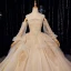 Victorian Style Champagne Bridal Wedding Dresses 2020 Ball Gown Off-The-Shoulder Puffy Long Sleeve Backless Appliques Lace Beading Glitter Tulle Cathedral Train Ruffle