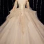 Victorian Style Champagne Bridal Wedding Dresses 2020 Ball Gown Off-The-Shoulder Puffy Long Sleeve Backless Appliques Lace Beading Glitter Tulle Cathedral Train Ruffle