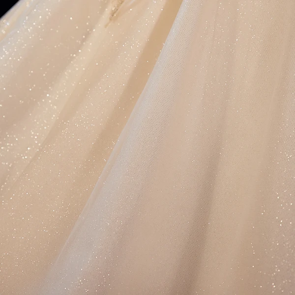 Victorian Style Champagne Bridal Wedding Dresses 2020 Ball Gown Off-The-Shoulder Puffy Long Sleeve Backless Appliques Lace Beading Glitter Tulle Cathedral Train Ruffle