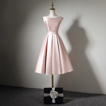 Modest Simple Candy Pink Satin Homecoming Graduation Dresses 2020 A Line Princess Off The Shoulder Short Sleeve Sash Knee Length Ruffle Backless Formal Dresses