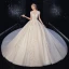 Vintage / Retro Champagne See-through Bridal Wedding Dresses 2020 Ball Gown High Neck Short Sleeve Backless Appliques Lace Beading Tassel Glitter Tulle Royal Train Ruffle