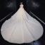 Vintage / Retro Champagne See-through Bridal Wedding Dresses 2020 Ball Gown High Neck Short Sleeve Backless Appliques Lace Beading Tassel Glitter Tulle Royal Train Ruffle