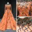 Luxus / Herrlich Orange Roter Teppich Abendkleider 2020 A Linie Stehkragen Lange Ärmel Applikationen Pailletten Perlenstickerei Sweep / Pinsel Zug Rüschen Festliche Kleider