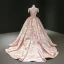 Luxury / Gorgeous Rose Gold Prom Dresses 2020 Ball Gown Scoop Neck Sleeveless Appliques Flower Sequins Beading Tassel Court Train Ruffle Backless