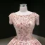 Luxury / Gorgeous Rose Gold Prom Dresses 2020 Ball Gown Scoop Neck Sleeveless Appliques Flower Sequins Beading Tassel Court Train Ruffle Backless