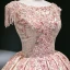 Luxury / Gorgeous Rose Gold Prom Dresses 2020 Ball Gown Scoop Neck Sleeveless Appliques Flower Sequins Beading Tassel Court Train Ruffle Backless