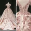 Luxury / Gorgeous Rose Gold Prom Dresses 2020 Ball Gown Scoop Neck Sleeveless Appliques Flower Sequins Beading Tassel Court Train Ruffle Backless