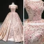 Luxury / Gorgeous Rose Gold Prom Dresses 2020 Ball Gown Scoop Neck Sleeveless Appliques Flower Sequins Beading Tassel Court Train Ruffle Backless