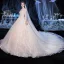 Meilleur Champagne La Mariée Robe De Mariée 2020 Robe Boule Transparentes Encolure Carrée Manches Longues Dos Nu Appliques En Dentelle Perlage Glitter Tulle Cathedral Train Volants