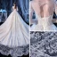 Meilleur Champagne La Mariée Robe De Mariée 2020 Robe Boule Transparentes Encolure Carrée Manches Longues Dos Nu Appliques En Dentelle Perlage Glitter Tulle Cathedral Train Volants