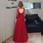 Mode Rouge Transparentes Robe De Soirée 2020 Princesse V-Cou 3/4 Manches Appliques En Dentelle Perlage Longue Dos Nu Robe De Ceremonie